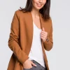 Outlet Żakiet dzianinowy plus size bez zapięcia - karmelowy Do Pracy|Marynarki