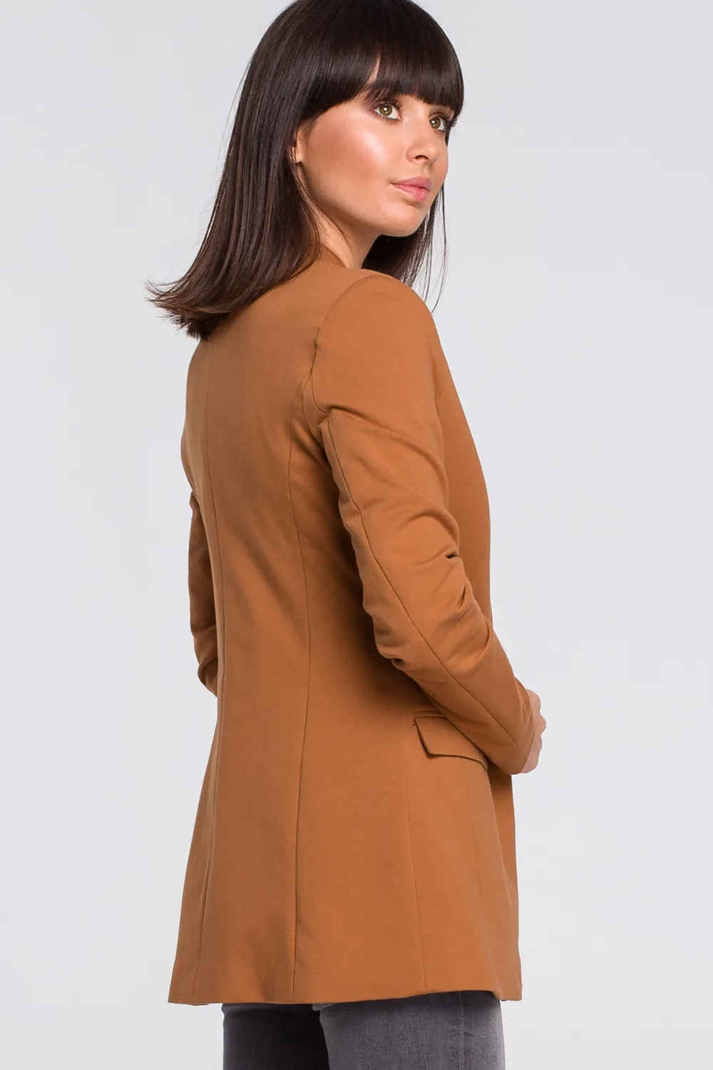 Outlet Żakiet dzianinowy plus size bez zapięcia - karmelowy Do Pracy|Marynarki
