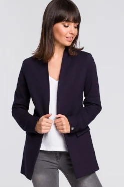New Żakiet dzianinowy plus size bez zapięcia - granatowy Do Pracy|Marynarki