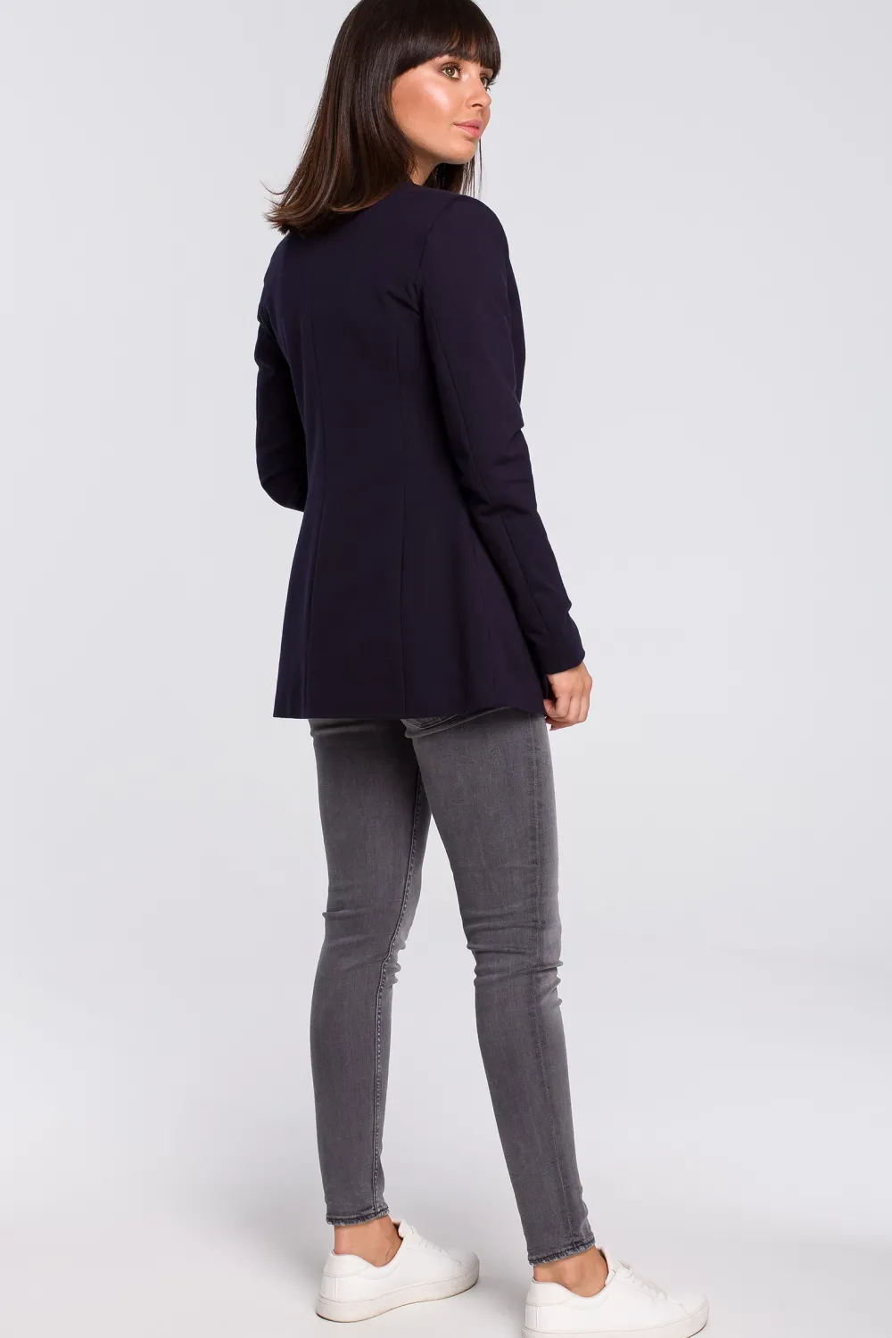 New Żakiet dzianinowy plus size bez zapięcia - granatowy Do Pracy|Marynarki