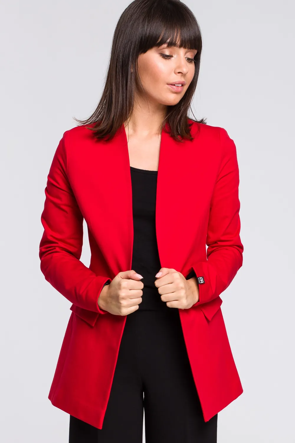 Clearance Żakiet dzianinowy plus size bez zapięcia - czerwony Do Pracy|Marynarki