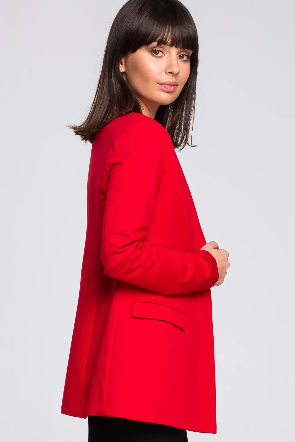 Clearance Żakiet dzianinowy plus size bez zapięcia - czerwony Do Pracy|Marynarki