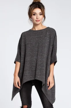 Outlet Asymetryczna bluza oversize - grafitowa Odzież Casualowa|Bluzy