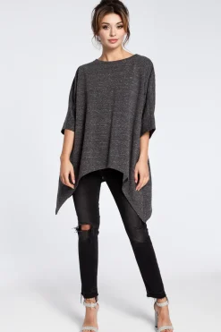 Outlet Asymetryczna bluza oversize - grafitowa Odzież Casualowa|Bluzy