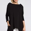 Outlet Asymetryczna peleryna damska z kapturem - czarna Tuniki|Bluzy