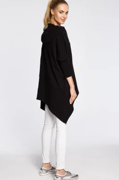 Outlet Asymetryczna peleryna damska z kapturem - czarna Tuniki|Bluzy