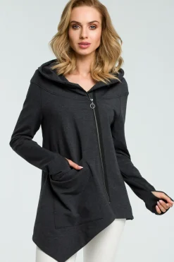 Discount Asymetryczna zasuwana bluzka - grafitowa Odzież Casualowa|Bluzy