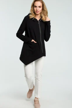 Discount Asymetryczna zasuwana bluzka - czarna Odzież Casualowa|Bluzy