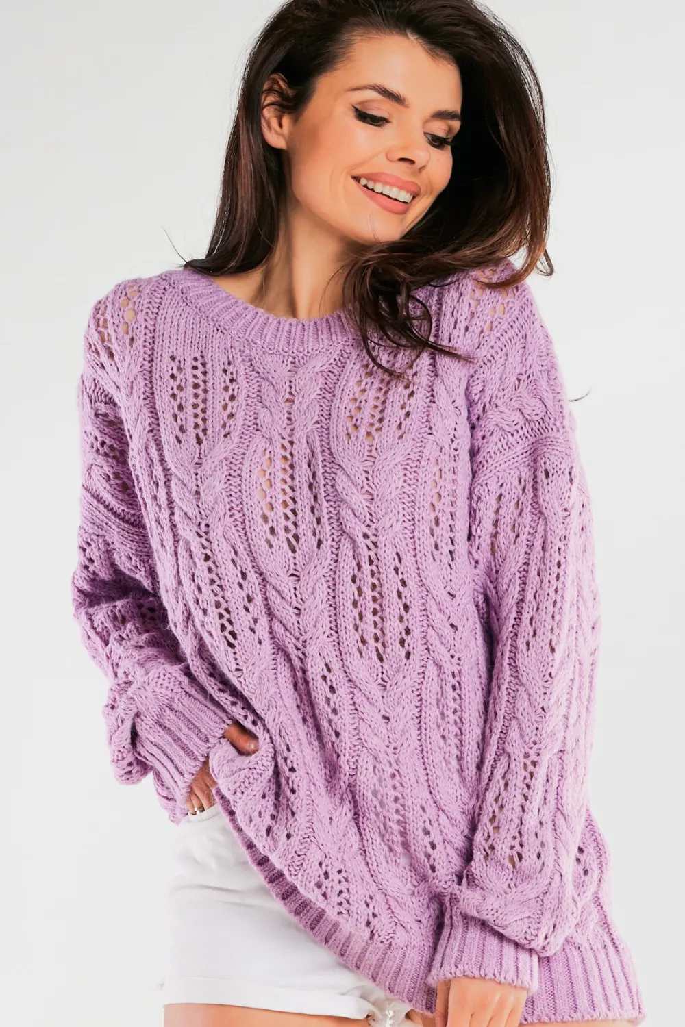 Discount Ażurowy sweter oversize - fioletowy Swetry