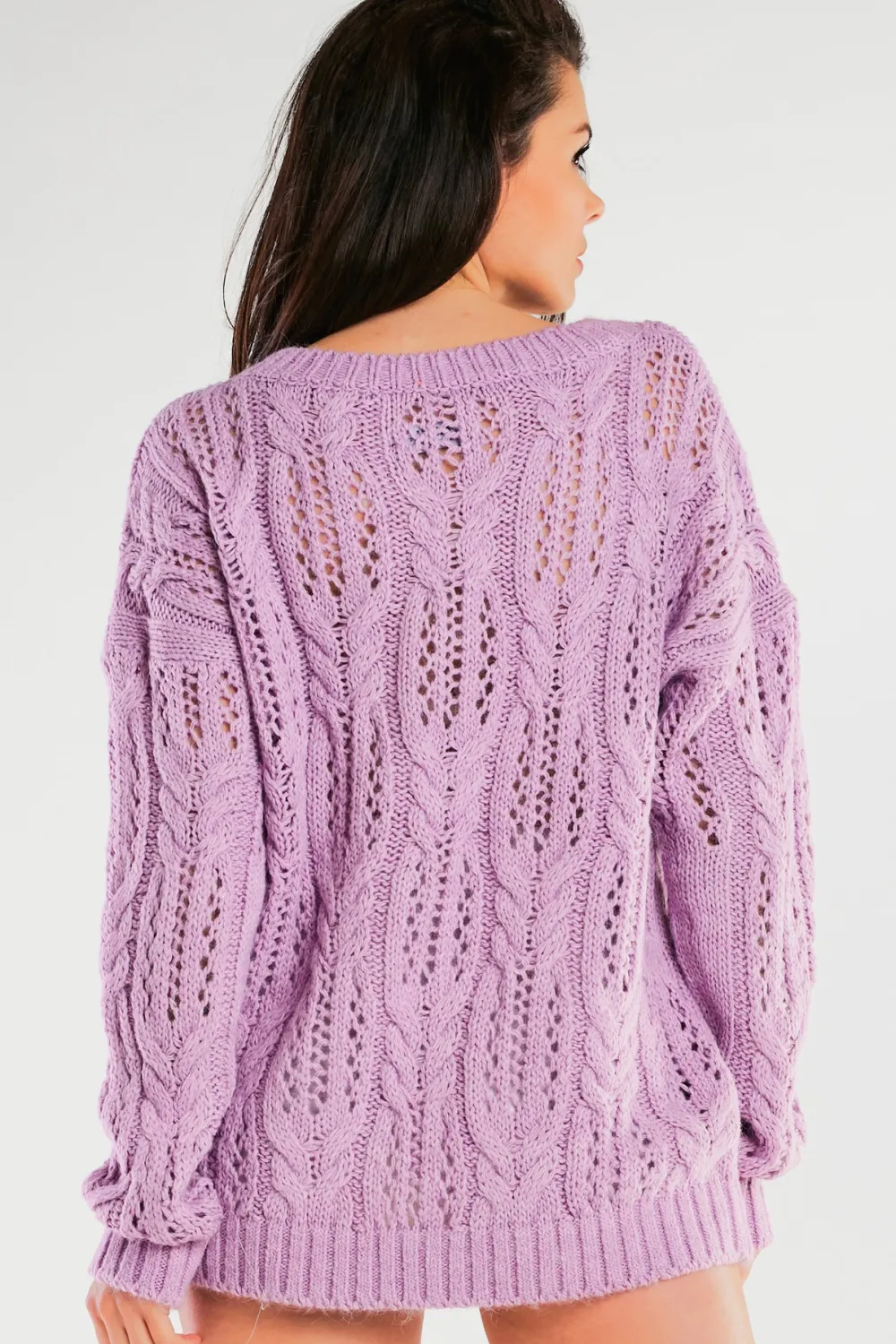 Discount Ażurowy sweter oversize - fioletowy Swetry