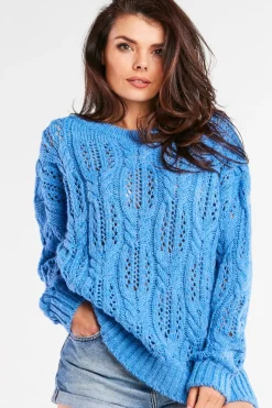 Best Ażurowy sweter oversize - niebieski Swetry