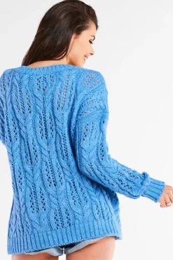 Best Ażurowy sweter oversize - niebieski Swetry