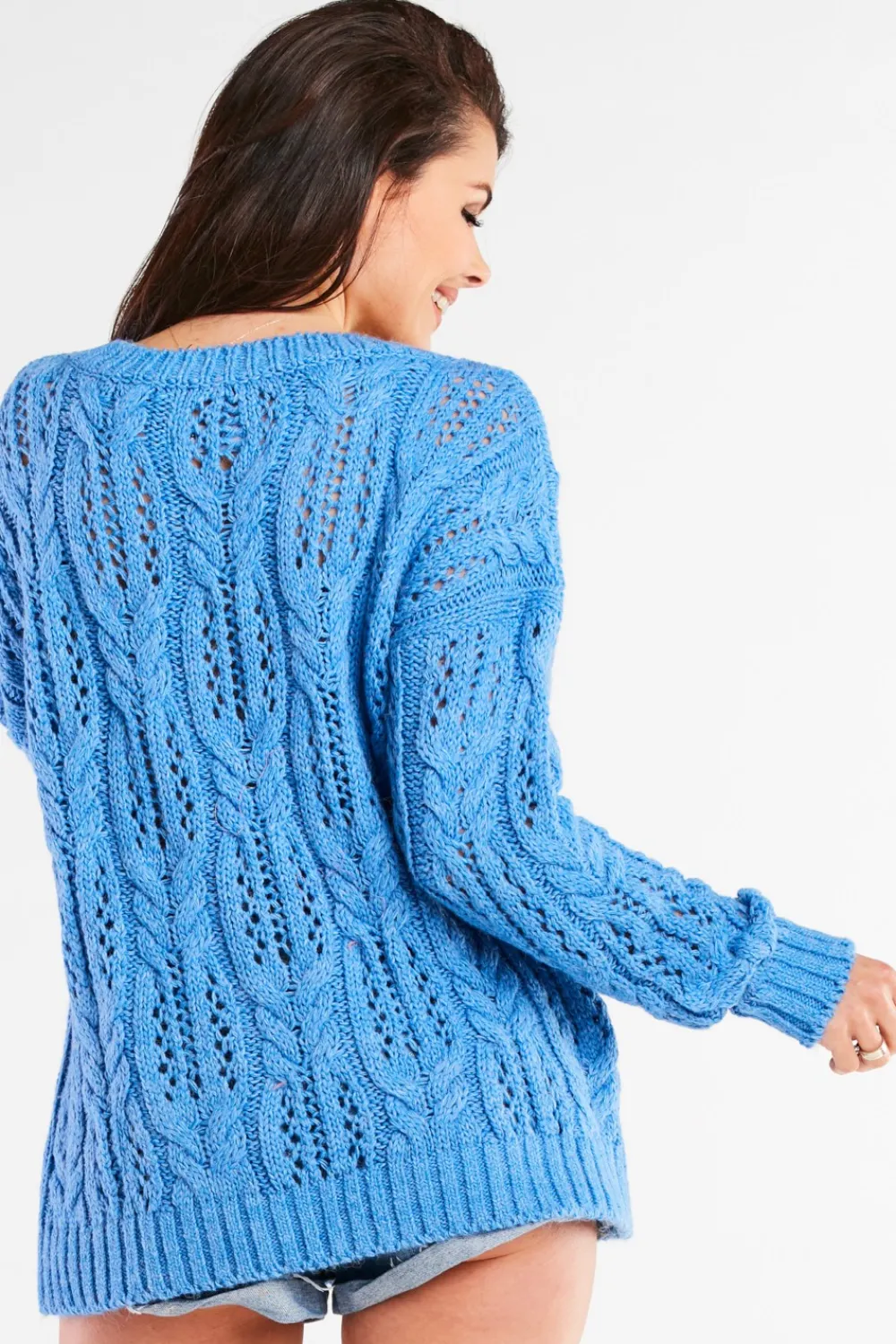 Best Ażurowy sweter oversize - niebieski Swetry