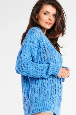 Best Ażurowy sweter oversize - niebieski Swetry