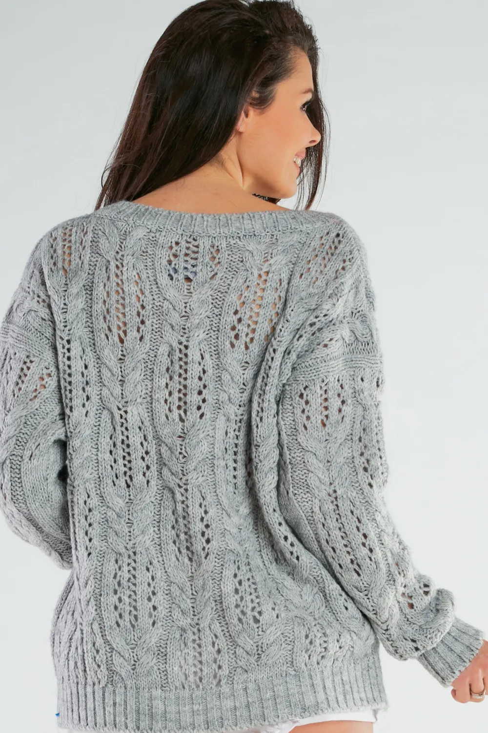 Sale Ażurowy sweter oversize - szary Swetry