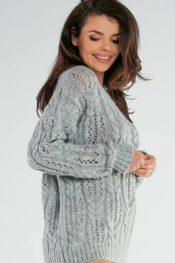 Sale Ażurowy sweter oversize - szary Swetry