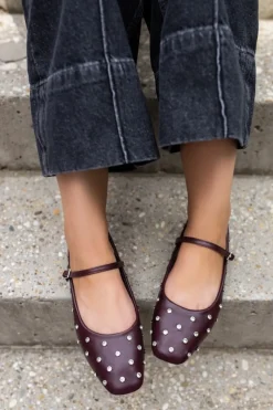 Outlet Baleriny z paskiem Marbella - bordowe Baleriny|Buty