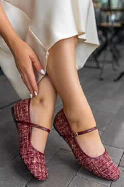 Online Baleriny z paskiem Sabrina - bordowe Baleriny|Buty