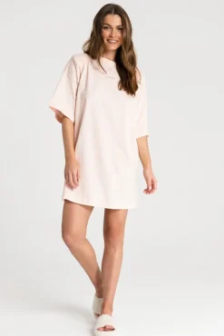 Clearance Bawełniana koszulka nocna z nadrukiem - brzoskwiniowa Koszule Nocne|Odzież Casualowa