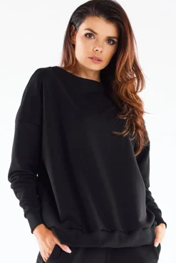 New Bawełniana bluza o luźnym kroju - czarna Odzież Casualowa|Dobry Skład