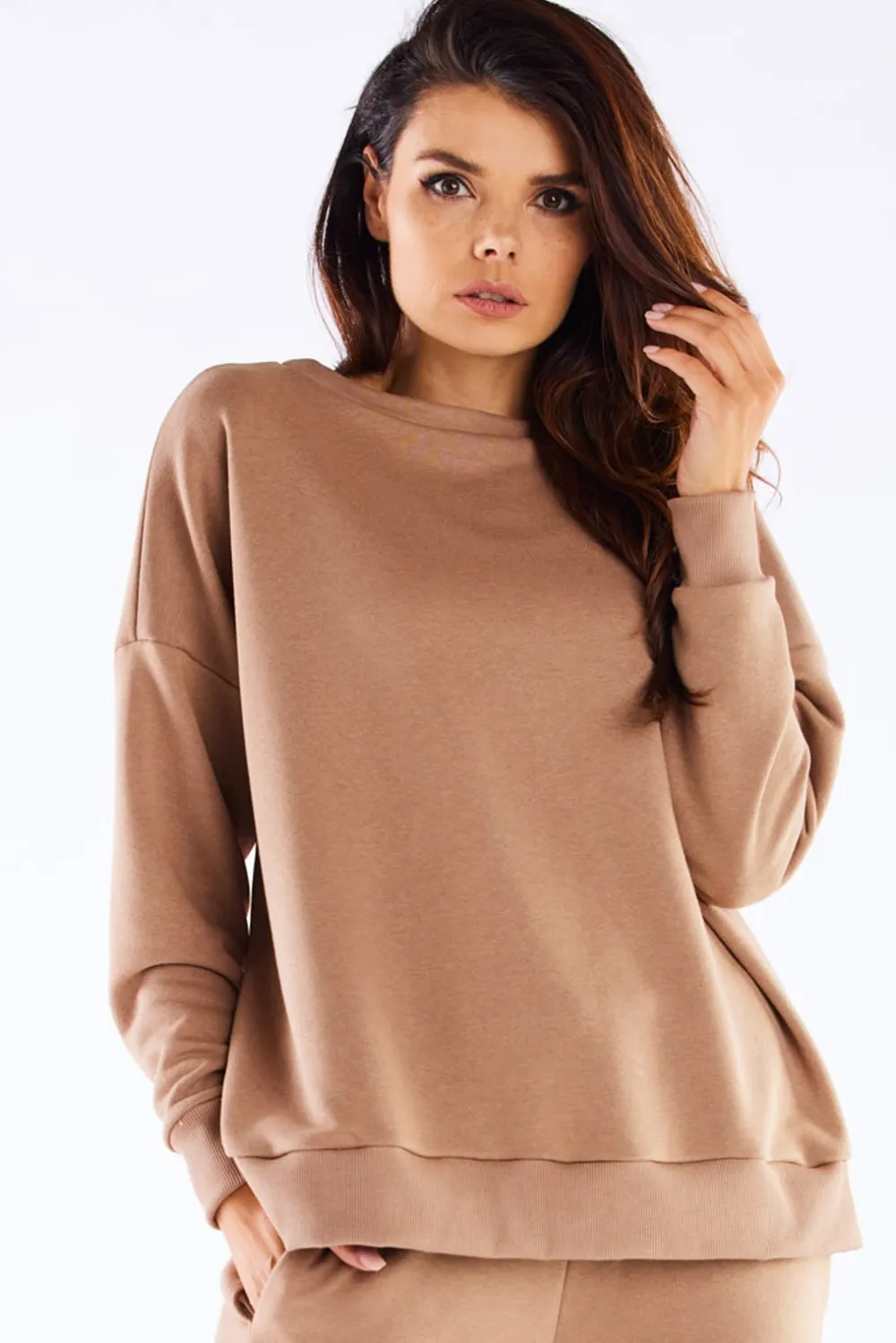 Hot Bawełniana bluza o luźnym kroju - beżowa Odzież Casualowa|Dobry Skład
