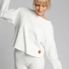 Online Bawełniana bluza z dzianiny prążkowanej - ecru Bluzy
