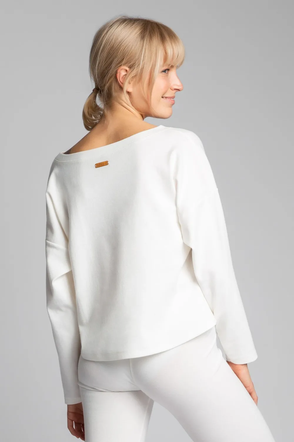 Online Bawełniana bluza z dzianiny prążkowanej - ecru Bluzy