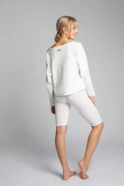Online Bawełniana bluza z dzianiny prążkowanej - ecru Bluzy