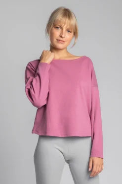 Hot Bawełniana buza z dzianiny prążkowanej - wrzoowa Odzież Casualowa|Bluzy