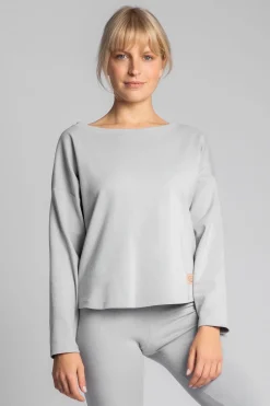Online Bawełniana buza z dzianiny prążkowanej - popieata Odzież Casualowa|Bluzy