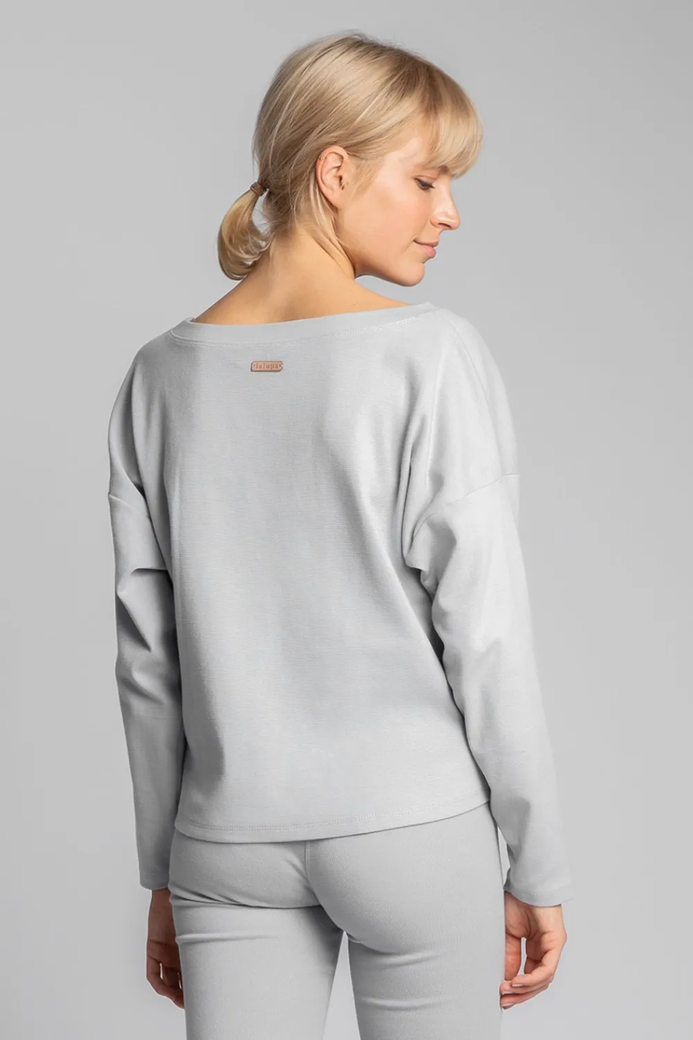 Online Bawełniana buza z dzianiny prążkowanej - popieata Odzież Casualowa|Bluzy