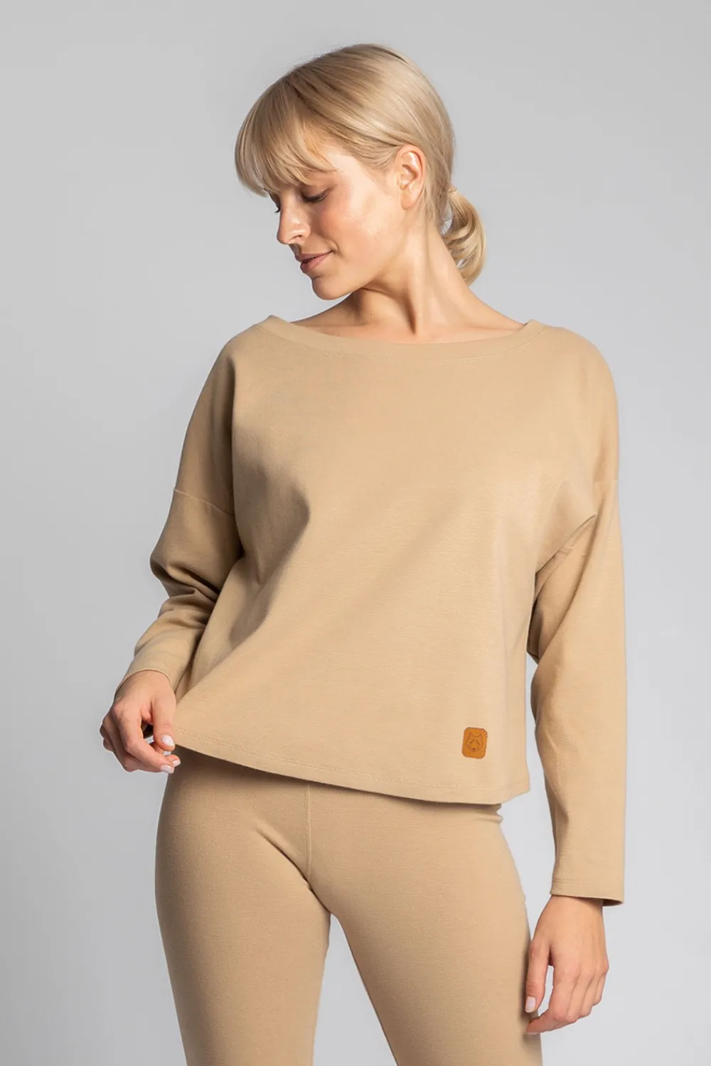Hot Bawełniana buza z dzianiny prążkowanej - cappuccino Odzież Casualowa|Bluzy