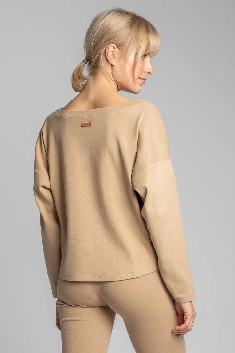 Hot Bawełniana buza z dzianiny prążkowanej - cappuccino Odzież Casualowa|Bluzy