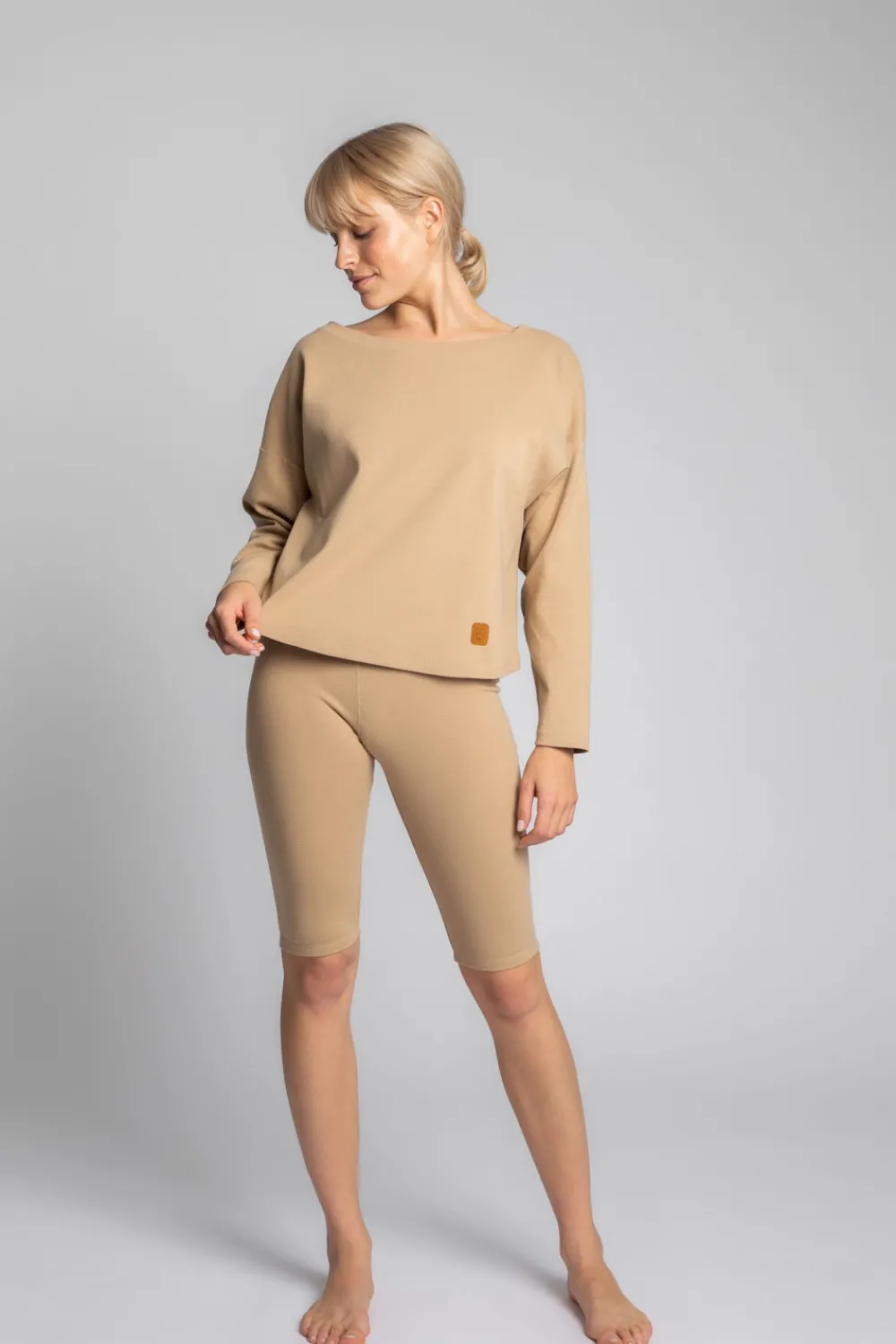Hot Bawełniana buza z dzianiny prążkowanej - cappuccino Odzież Casualowa|Bluzy