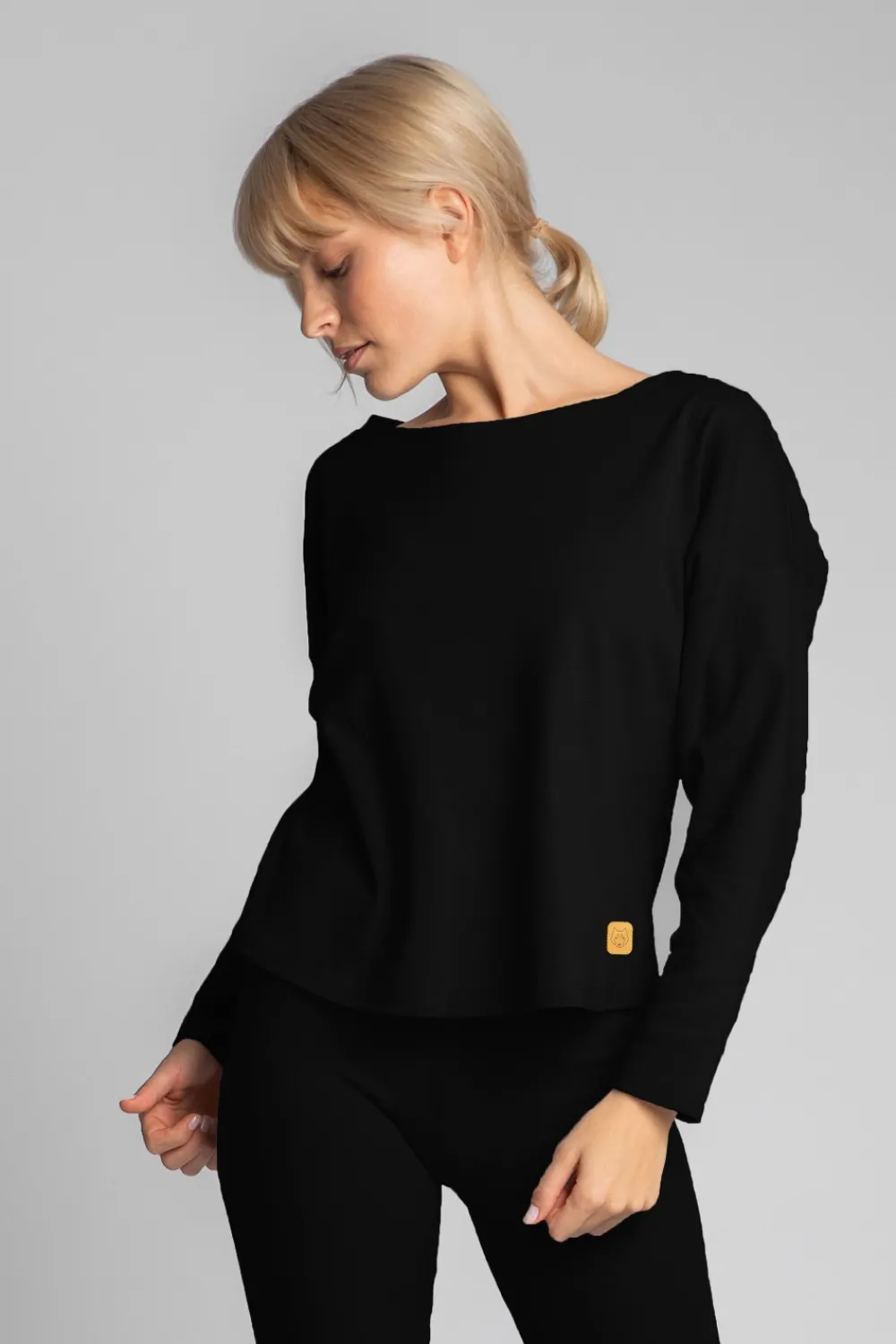 Bawełniana bluza z dzianiny prążkowanej - czarna Odzież Casualowa|Bluzy
