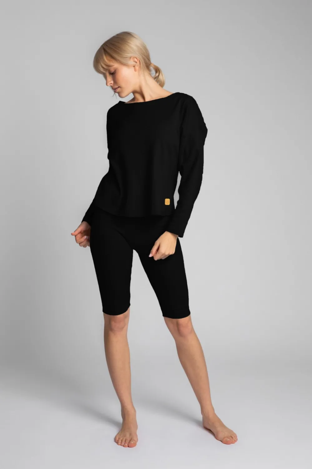 Bawełniana bluza z dzianiny prążkowanej - czarna Odzież Casualowa|Bluzy