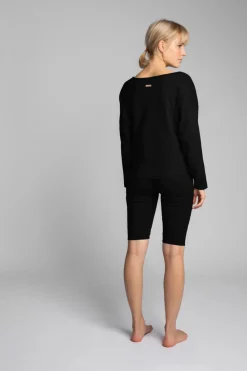 Bawełniana bluza z dzianiny prążkowanej - czarna Odzież Casualowa|Bluzy