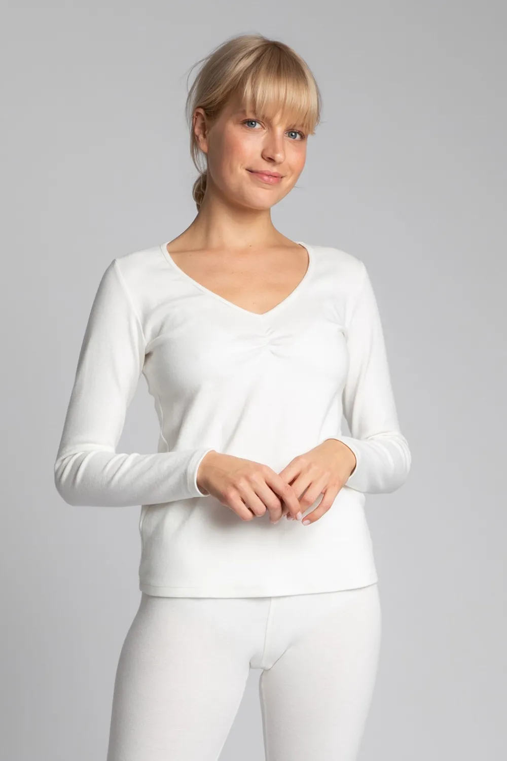 Sale Bawełniana buzka z długii rękawai - ecru Odzież Casualowa|Bluzki