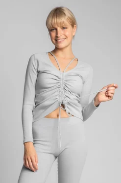 Clearance Bawełniana buzka z dzianiny prążkowanej - popieata Odzież Casualowa|Bluzki