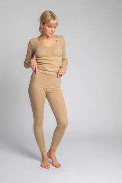 New Bawełniane egginy z dzianiny prążkowanej - cappuccino Legginsy|Odzież Casualowa