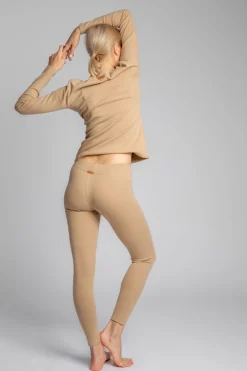 New Bawełniane egginy z dzianiny prążkowanej - cappuccino Legginsy|Odzież Casualowa
