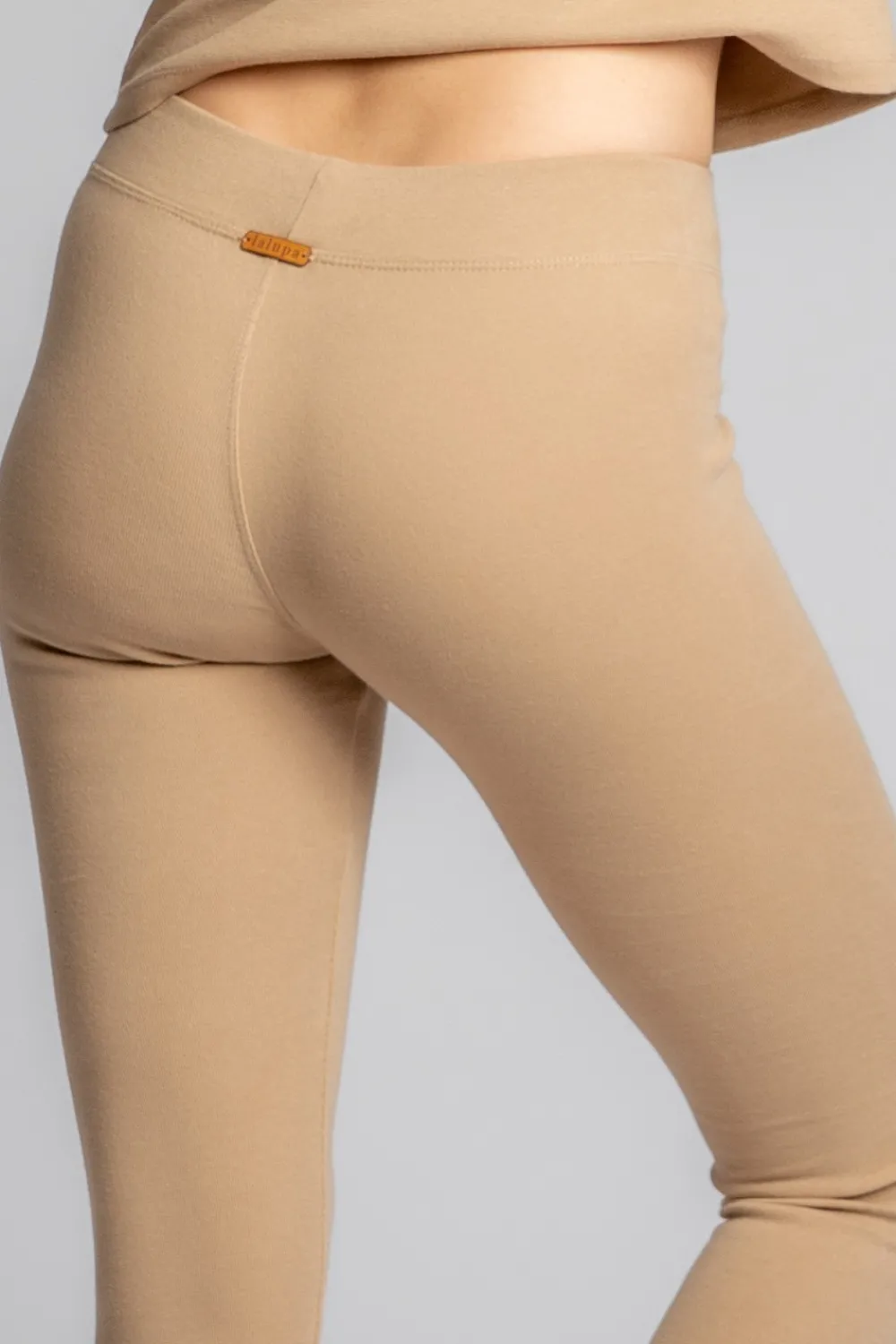 New Bawełniane egginy z dzianiny prążkowanej - cappuccino Legginsy|Odzież Casualowa