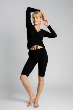 Discount Bawełniane szorty-kolarki z dzianiny prążkowanej - czarne Spodenki|Legginsy