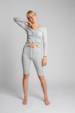 Online Bawełniane zorty-koarki z dzianiny prążkowanej - popieate Legginsy|Odzież Casualowa