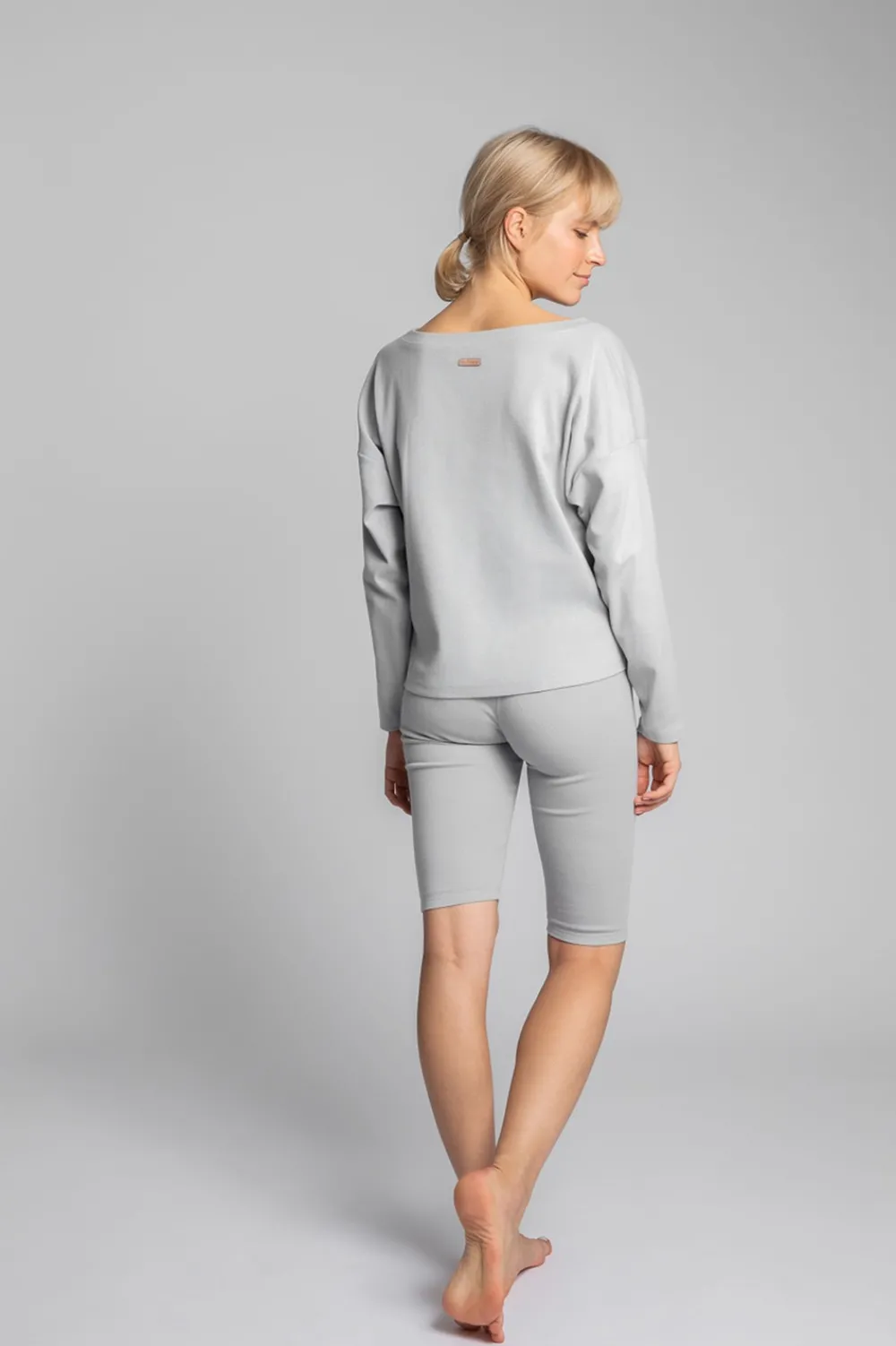 Online Bawełniane zorty-koarki z dzianiny prążkowanej - popieate Legginsy|Odzież Casualowa
