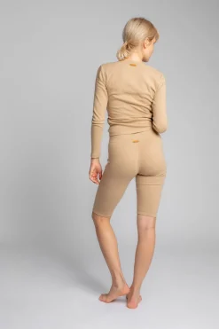 Bawełniane zorty-koarki z dzianiny prążkowanej - cappuccino Legginsy|Odzież Casualowa