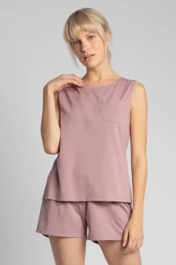 Outlet Bawełniany top do pania bez rękawów - wrzoowy Piżamy