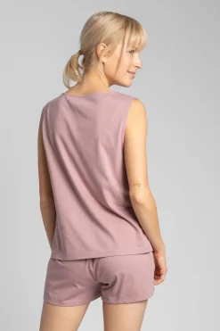 Outlet Bawełniany top do pania bez rękawów - wrzoowy Piżamy