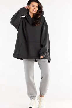 Sale Bluza damska oversize z kapturem - grafitowa Dobry Skład|Odzież Casualowa
