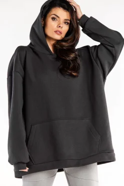 Sale Bluza damska oversize z kapturem - grafitowa Dobry Skład|Odzież Casualowa